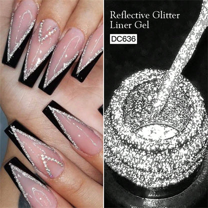Mtssii 3PCS Reflective Glitter Liner Gel Nail Polish Set Gold Silver Pink Bright Sparkling Paint Spider Liner Gel Semi Permanent Nail UV Gel Superflash Style Pull Line Graffiti Painting Stripe DIY Fre