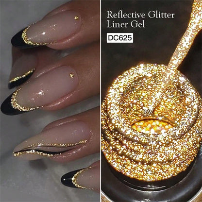 Mtssii 3PCS Reflective Glitter Liner Gel Nail Polish Set Gold Silver Pink Bright Sparkling Paint Spider Liner Gel Semi Permanent Nail UV Gel Superflash Style Pull Line Graffiti Painting Stripe DIY Fre
