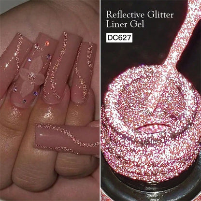 Mtssii 3PCS Reflective Glitter Liner Gel Nail Polish Set Gold Silver Pink Bright Sparkling Paint Spider Liner Gel Semi Permanent Nail UV Gel Superflash Style Pull Line Graffiti Painting Stripe DIY Fre