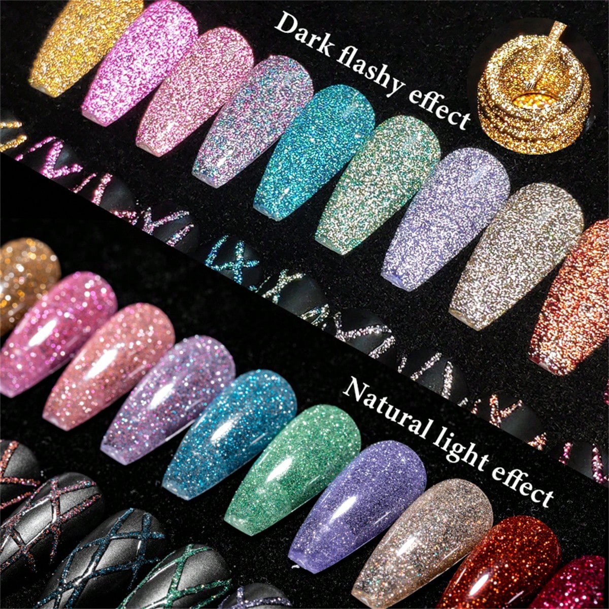 Mtssii 3PCS Reflective Glitter Liner Gel Nail Polish Set Gold Silver Pink Bright Sparkling Paint Spider Liner Gel Semi Permanent Nail UV Gel Superflash Style Pull Line Graffiti Painting Stripe DIY Fre