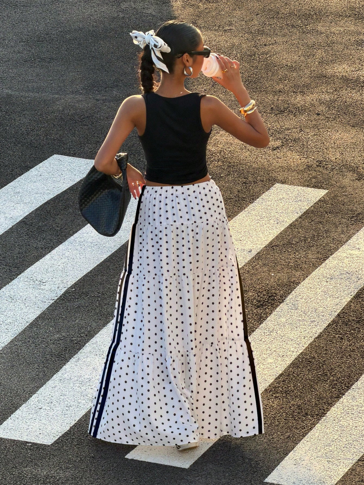 Muchica Women's Polka Dot Colorblock Pleated Casual Versatile Daily Outing Skirt Suitable For Summer