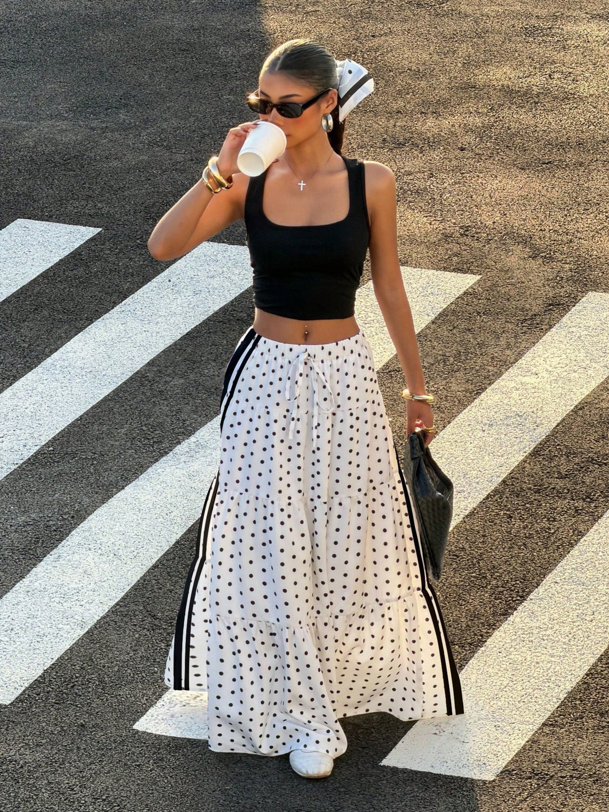 Muchica Women's Polka Dot Colorblock Pleated Casual Versatile Daily Outing Skirt Suitable For Summer