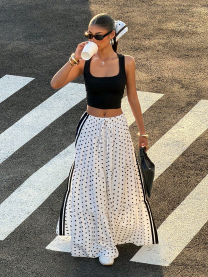 Muchica Women's Polka Dot Colorblock Pleated Casual Versatile Daily Outing Skirt Suitable For Summer