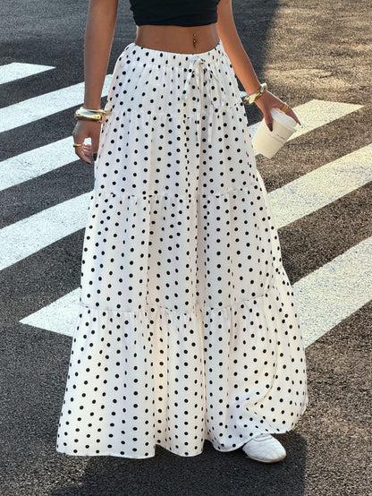 Muchica Women's Polka Dot Colorblock Pleated Casual Versatile Daily Outing Skirt Suitable For Summer