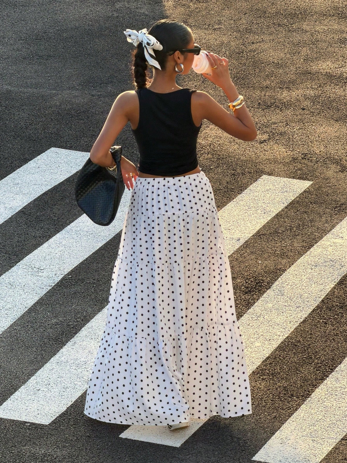 Muchica Women's Polka Dot Colorblock Pleated Casual Versatile Daily Outing Skirt Suitable For Summer