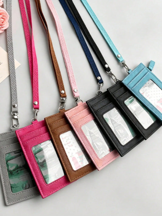 Multi-Card Slot PU Leather Lanyard Card Holder With Zipper Coin Pouch, Unisex Student/Work ID Card Case Travel Essential Holiday Essential Teacher Gift Birthday Gift