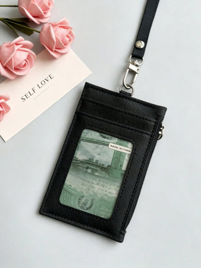 Multi-Card Slot PU Leather Lanyard Card Holder With Zipper Coin Pouch, Unisex Student/Work ID Card Case Travel Essential Holiday Essential Teacher Gift Birthday Gift