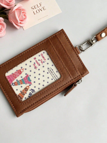 Multi-Card Slot PU Leather Lanyard Card Holder With Zipper Coin Pouch, Unisex Student/Work ID Card Case Travel Essential Holiday Essential Teacher Gift Birthday Gift
