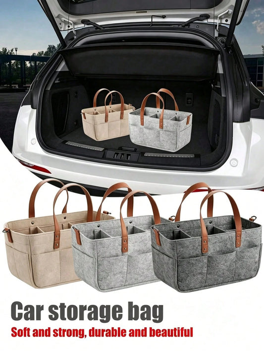 Multi-Functional Felt Car Trunk Storage Bag, Durable Fiber Material With Handle, Dust-Proof And Moisture-Proof, Practical Car Accessory