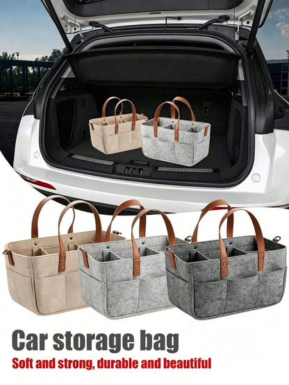 Multi-Functional Felt Car Trunk Storage Bag, Durable Fiber Material With Handle, Dust-Proof And Moisture-Proof, Practical Car Accessory