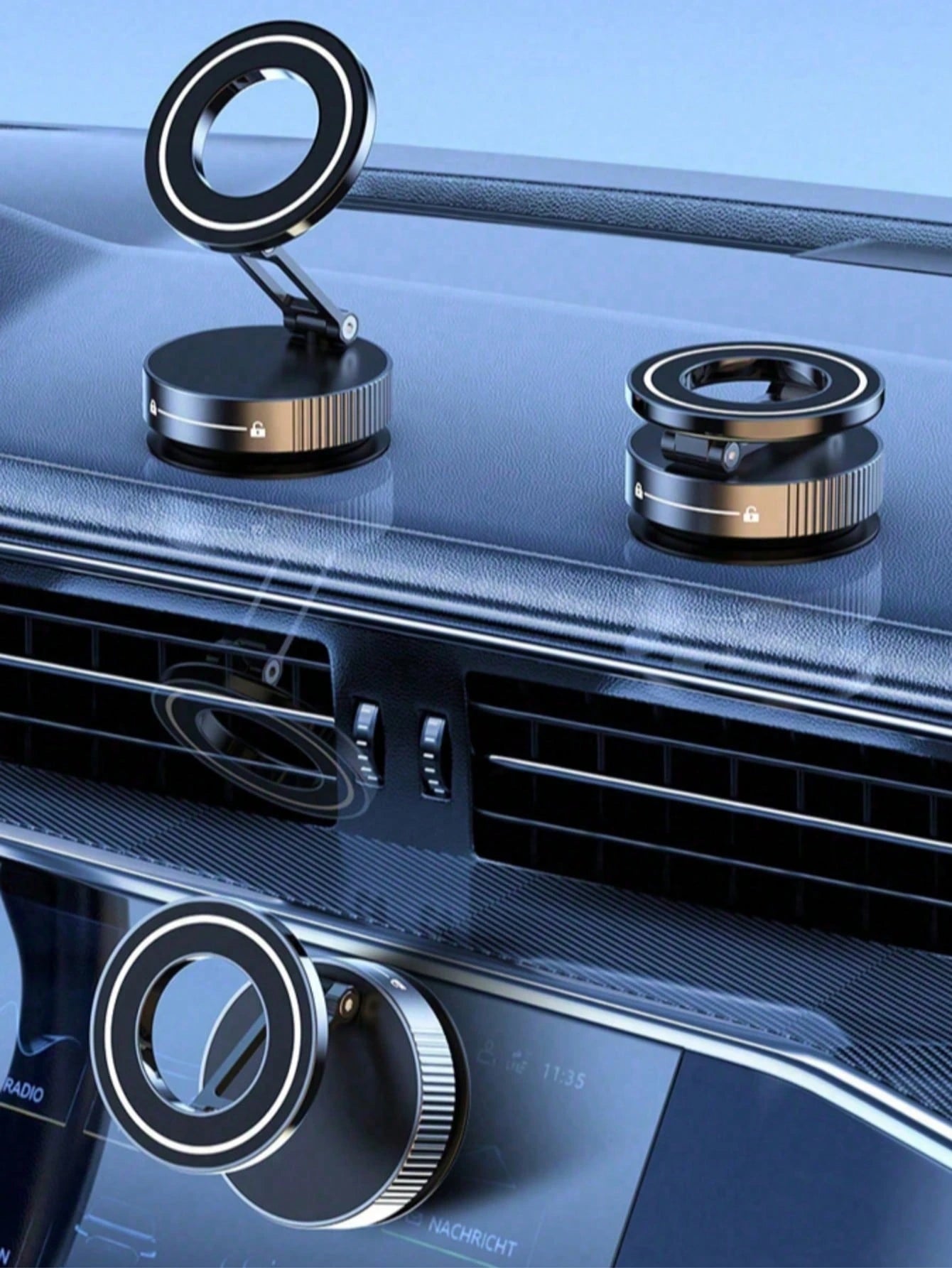 Multifunctional 360° 3-Axis Foldable MagSafe Car Phone Mount- Vacuum Magnetic Base, Supports Navigation, Compatible With All MagSafe Devices, Zinc Alloy Material, Multi-Angle Adjustment, Compact Fold