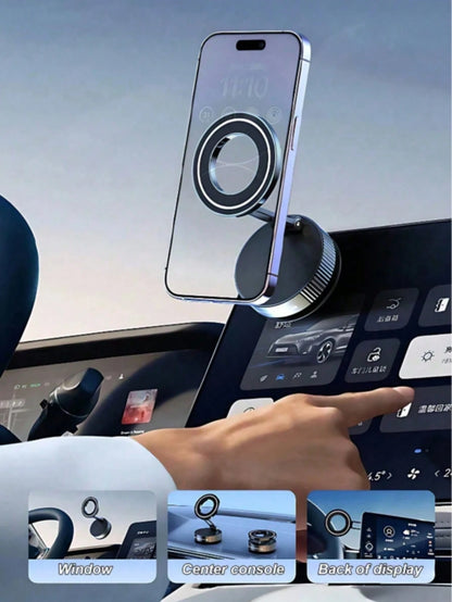 Multifunctional 360° 3-Axis Foldable MagSafe Car Phone Mount- Vacuum Magnetic Base, Supports Navigation, Compatible With All MagSafe Devices, Zinc Alloy Material, Multi-Angle Adjustment, Compact Fold