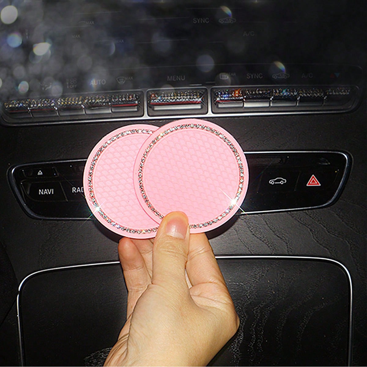 Multifunctional Car Cup Mat Holder With Water Crystals, Creative Grid Honeycomb Design Non-Slip Auto Storage Pad