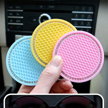 Multifunctional Car Cup Mat Holder With Water Crystals, Creative Grid Honeycomb Design Non-Slip Auto Storage Pad