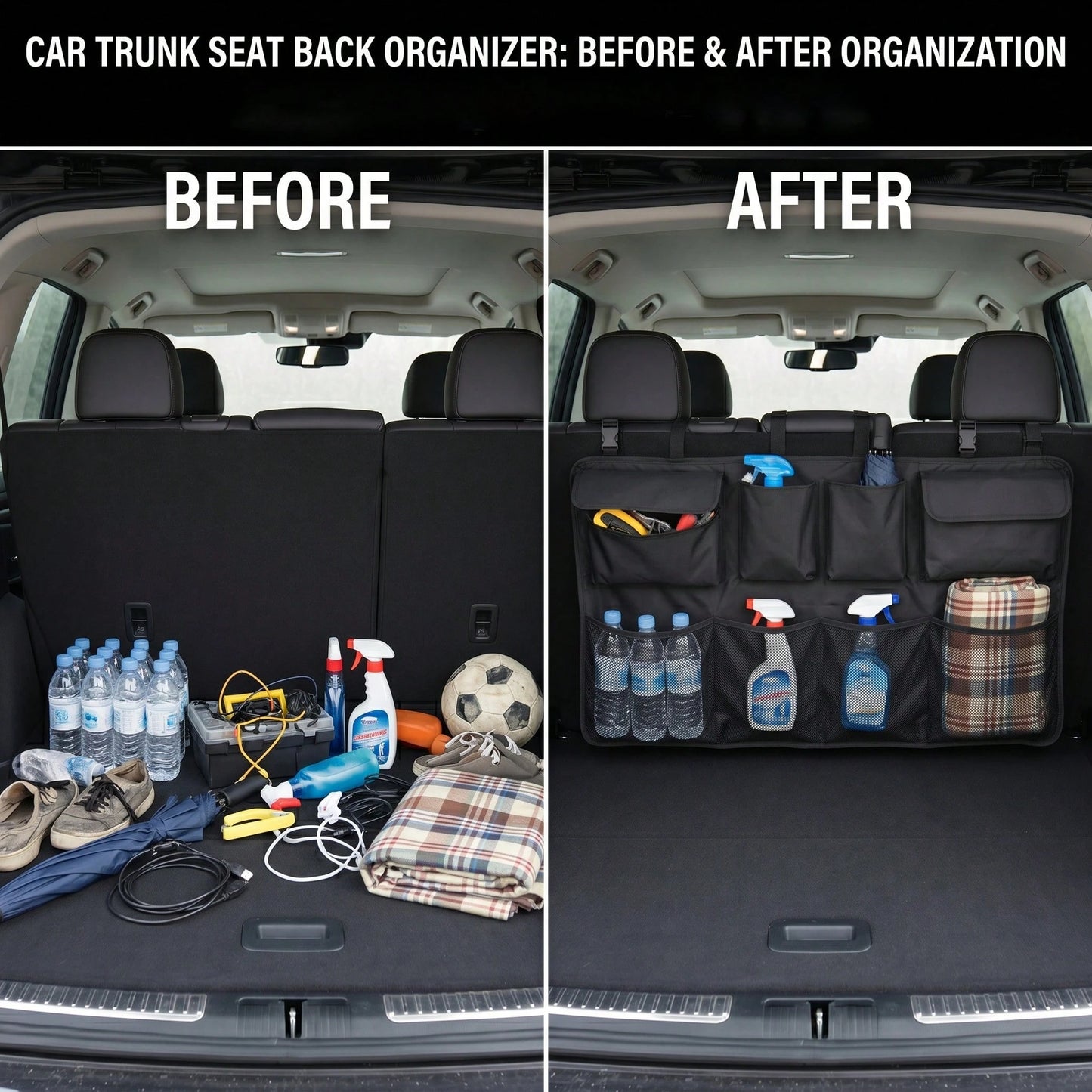 Multifunctional Car Hanging Organizer Bag, Large Capacity Multi-Pocket Storage With Compartments, Fits Trunk Or Seat Back, Easy Interior Clutter Organization, Travel Storage Essential, Multiple Styles