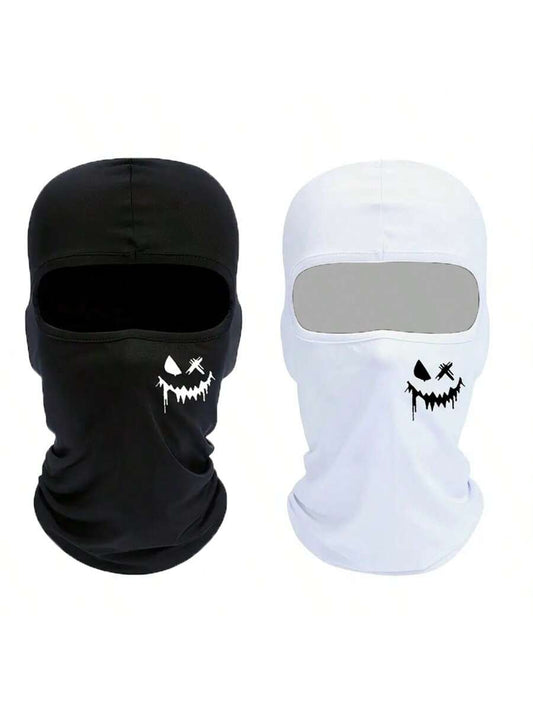 Multifunctional Graffiti Logo Balaclava Hat, Suitable For Cycling, Fishing, Skiing, Hiking- Knitted Nylon & Spandex, Hand Washable, Black