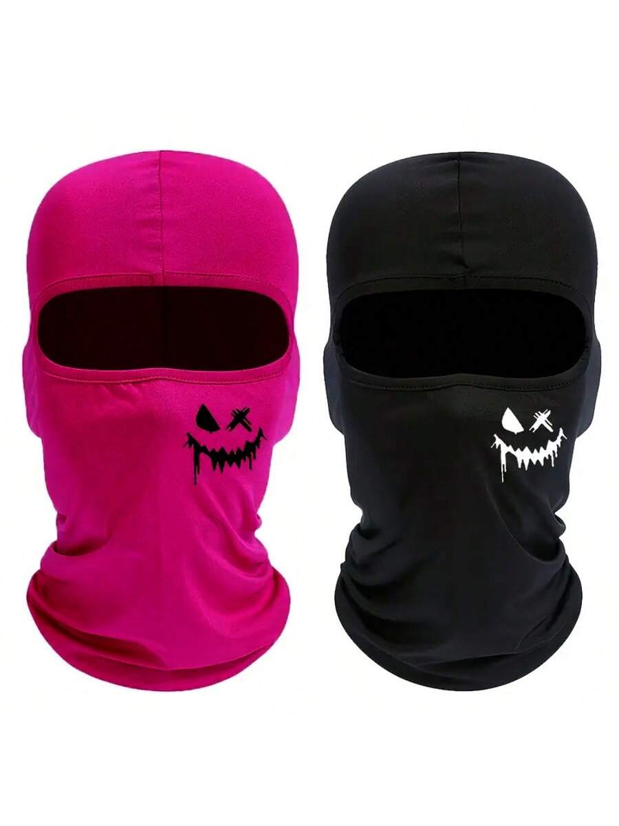 Multifunctional Graffiti Logo Balaclava Hat, Suitable For Cycling, Fishing, Skiing, Hiking- Knitted Nylon & Spandex, Hand Washable, Black