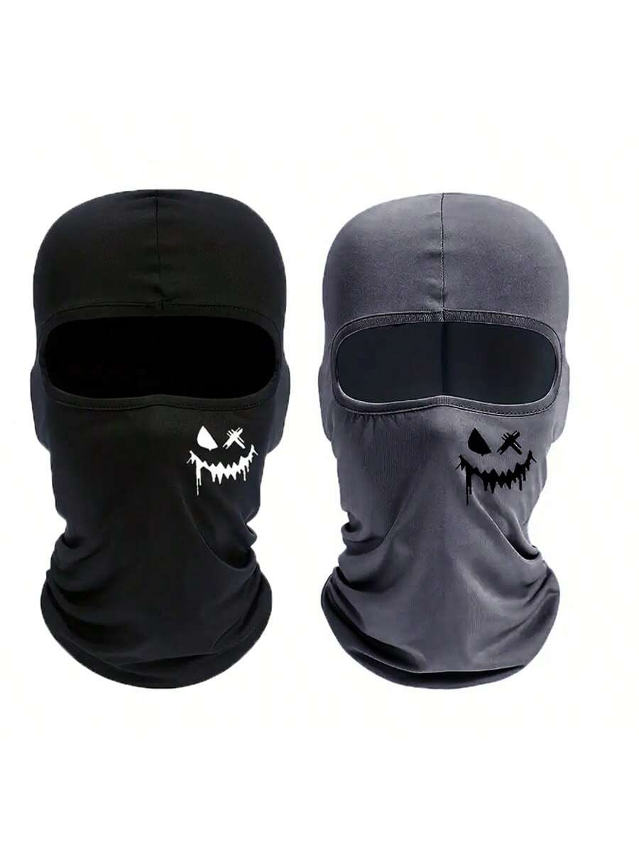 Multifunctional Graffiti Logo Balaclava Hat, Suitable For Cycling, Fishing, Skiing, Hiking- Knitted Nylon & Spandex, Hand Washable, Black