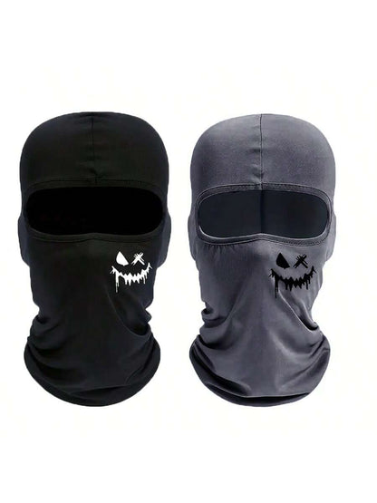 Multifunctional Graffiti Logo Balaclava Hat, Suitable For Cycling, Fishing, Skiing, Hiking- Knitted Nylon & Spandex, Hand Washable, Black
