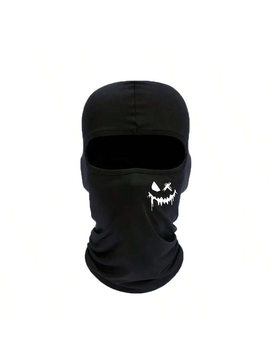 Multifunctional Graffiti Logo Balaclava Hat, Suitable For Cycling, Fishing, Skiing, Hiking- Knitted Nylon & Spandex, Hand Washable, Black