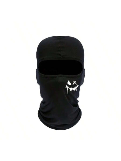 Multifunctional Graffiti Logo Balaclava Hat, Suitable For Cycling, Fishing, Skiing, Hiking- Knitted Nylon & Spandex, Hand Washable, Black