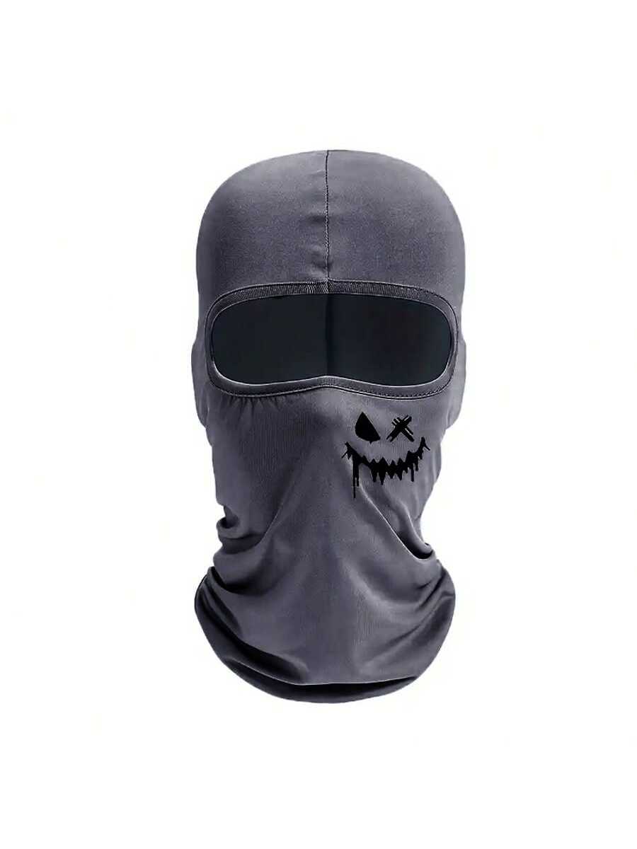 Multifunctional Graffiti Logo Balaclava Hat, Suitable For Cycling, Fishing, Skiing, Hiking- Knitted Nylon & Spandex, Hand Washable, Black