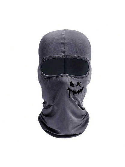 Multifunctional Graffiti Logo Balaclava Hat, Suitable For Cycling, Fishing, Skiing, Hiking- Knitted Nylon & Spandex, Hand Washable, Black