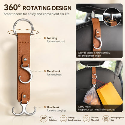 Multifunctional PU Leather Car Headrest Hook, Heavy Duty Back Seat Storage Hook, Universal In-Stock Car Interior Accessory