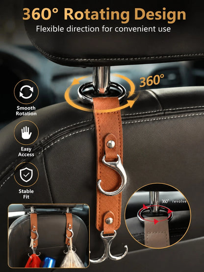 Multifunctional PU Leather Car Headrest Hook, Heavy Duty Back Seat Storage Hook, Universal In-Stock Car Interior Accessory