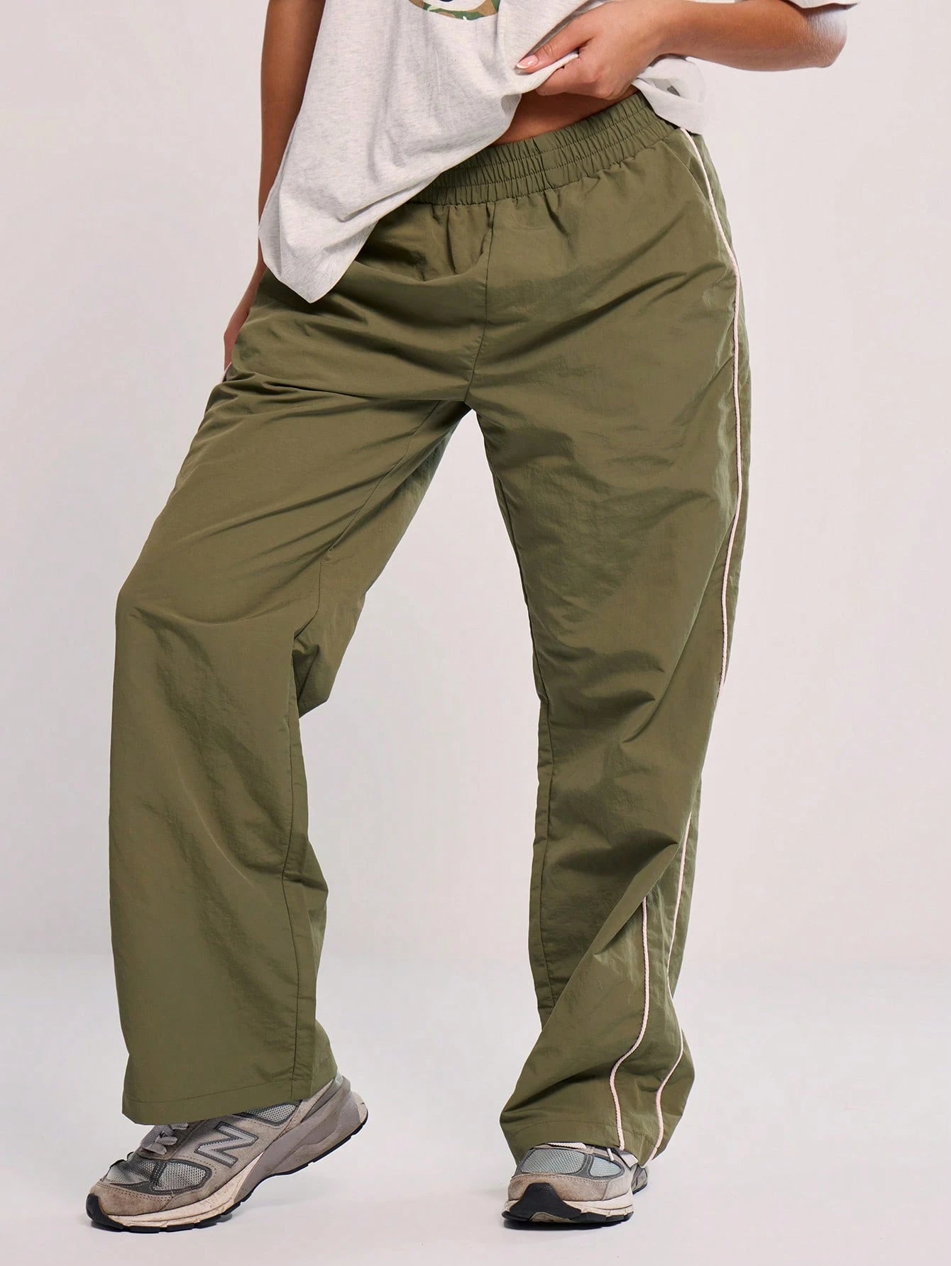 MUSERA Elasticated Waist Contrast Piping Flare Leg Trousers For Airport Casual Summer Cute 90's Y2k Back To School Holiday Spring Vacation