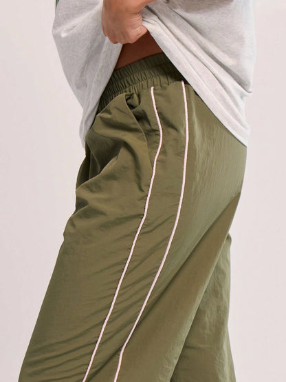MUSERA Elasticated Waist Contrast Piping Flare Leg Trousers For Airport Casual Summer Cute 90's Y2k Back To School Holiday Spring Vacation