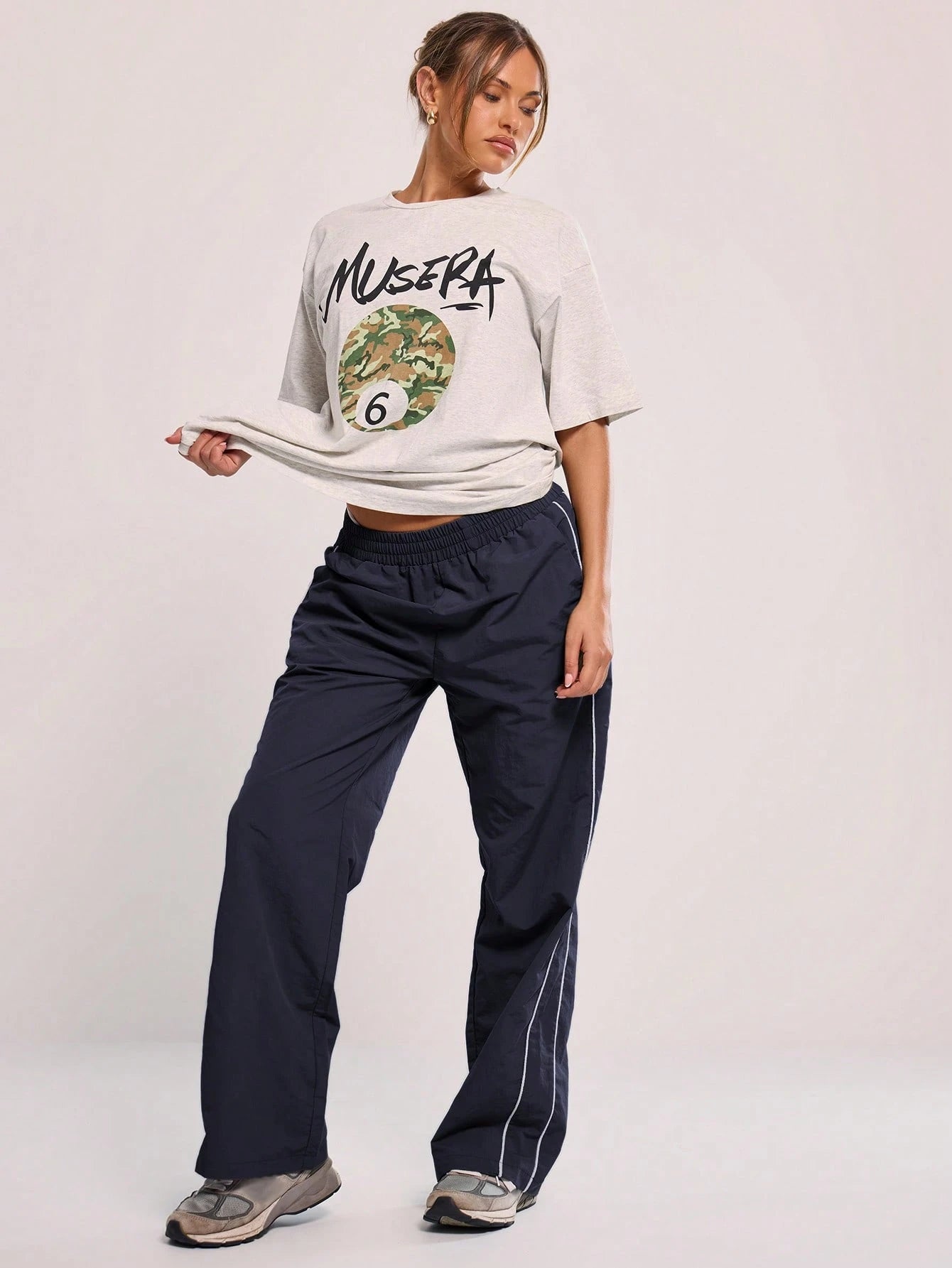 MUSERA Elasticated Waist Contrast Piping Flare Leg Trousers For Airport Casual Summer Cute 90's Y2k Back To School Holiday Spring Vacation