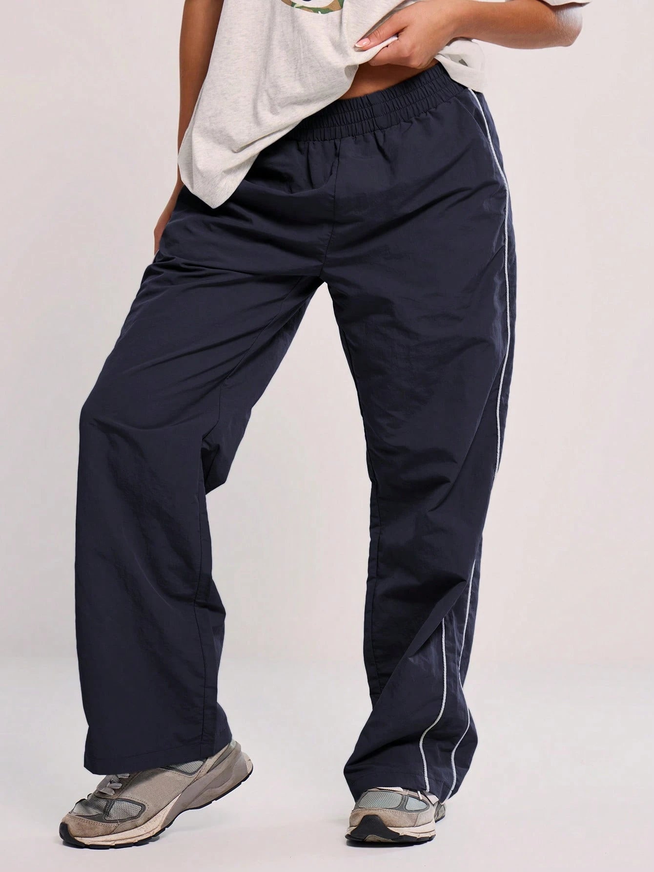 MUSERA Elasticated Waist Contrast Piping Flare Leg Trousers For Airport Casual Summer Cute 90's Y2k Back To School Holiday Spring Vacation