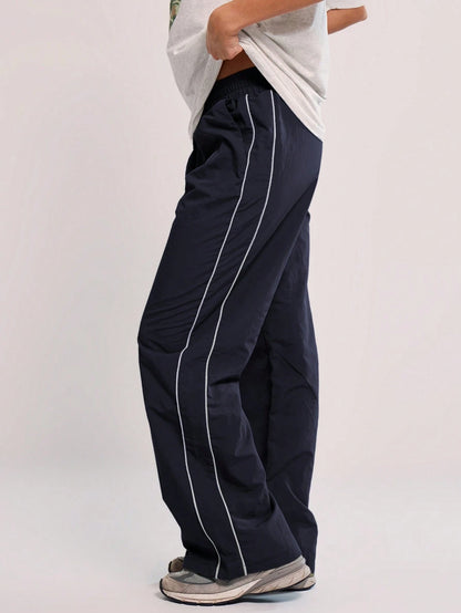 MUSERA Elasticated Waist Contrast Piping Flare Leg Trousers For Airport Casual Summer Cute 90's Y2k Back To School Holiday Spring Vacation