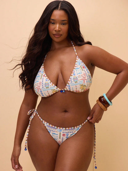 MUSERA Plus Size Mixed Print Evil Eye Beaded Bikini Bottoms Only Spring Summer Vacation Holiday Elegant Swim Ibiza Beach Thalassa