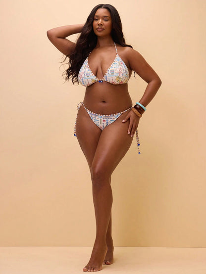 MUSERA Plus Size Mixed Print Evil Eye Beaded Bikini Bottoms Only Spring Summer Vacation Holiday Elegant Swim Ibiza Beach Thalassa