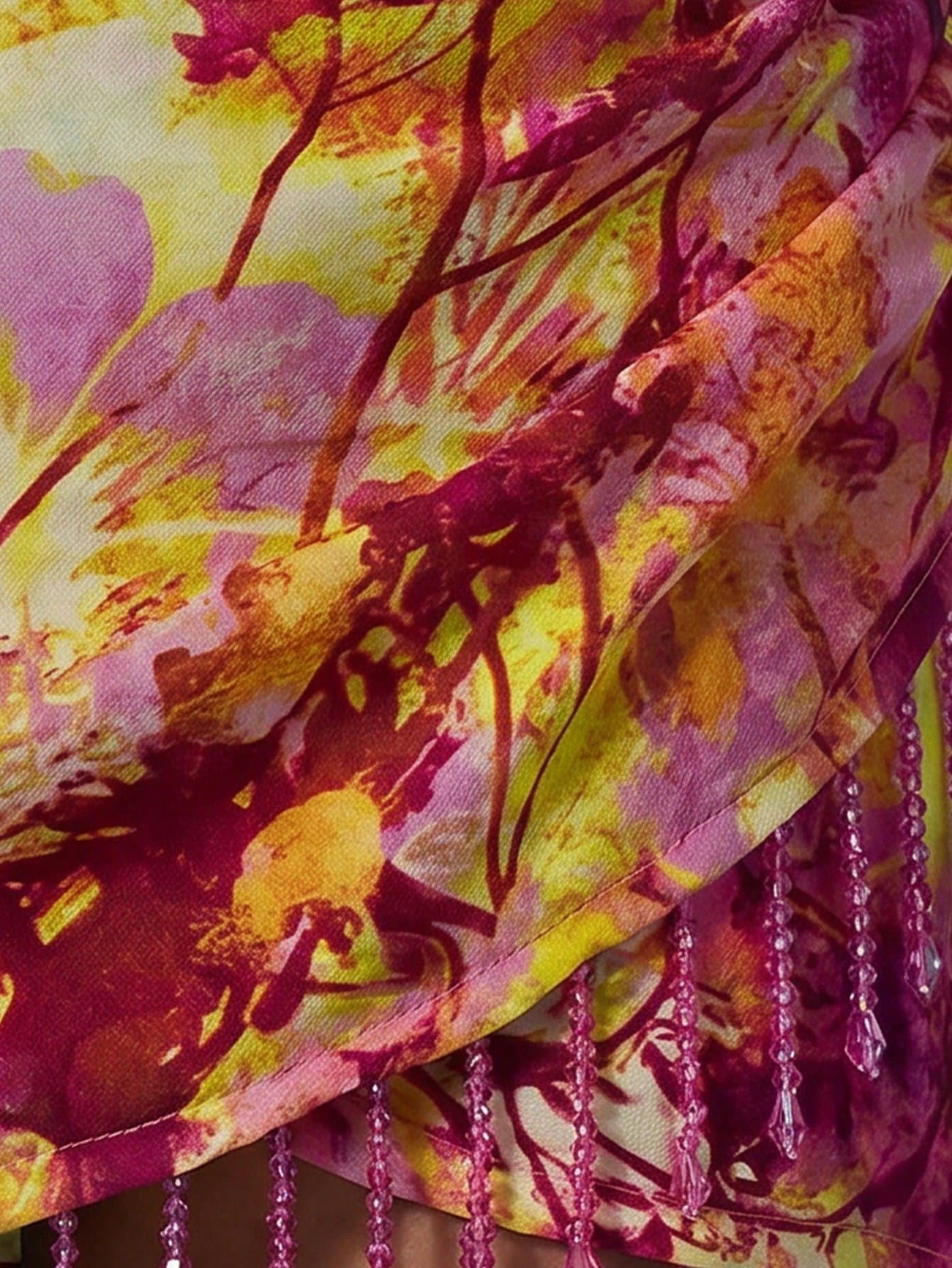 MUSERA Printed Wrap Over Ruched Beaded Hem Mini Skirt Summer Sexy Going Out Beach Holiday Ibiza Club Tropical Fever