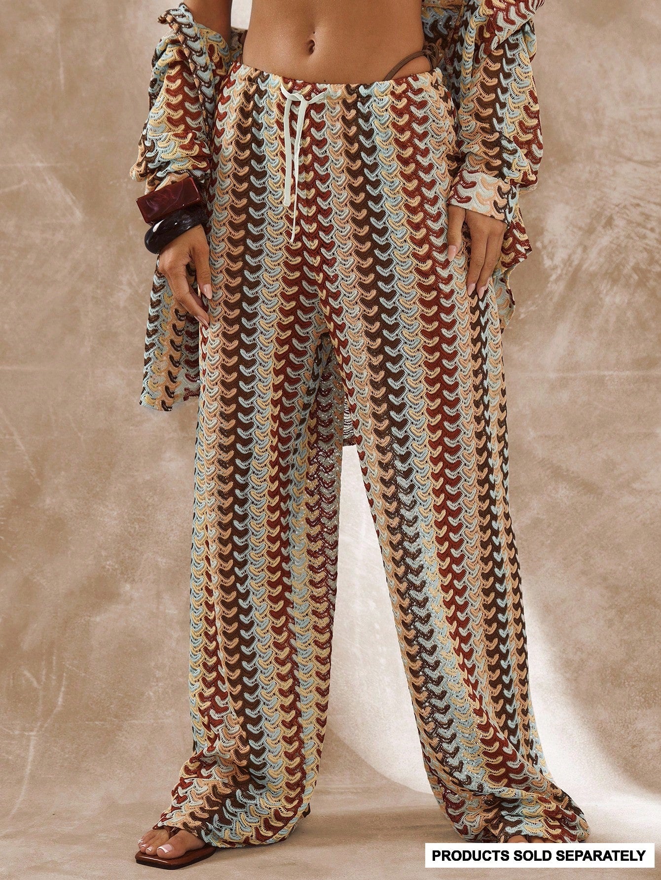 Musera Resort High Rise Tie Waist Patterned Cover Up Trousers Boho Ibiza Vacation Summer Beach Swim Swimwear Hot Skin