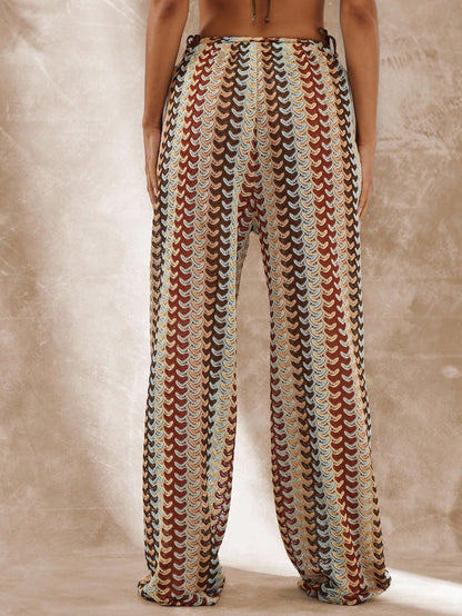 Musera Resort High Rise Tie Waist Patterned Cover Up Trousers Boho Ibiza Vacation Summer Beach Swim Swimwear Hot Skin