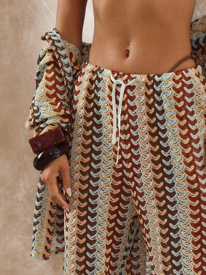 Musera Resort High Rise Tie Waist Patterned Cover Up Trousers Boho Ibiza Vacation Summer Beach Swim Swimwear Hot Skin