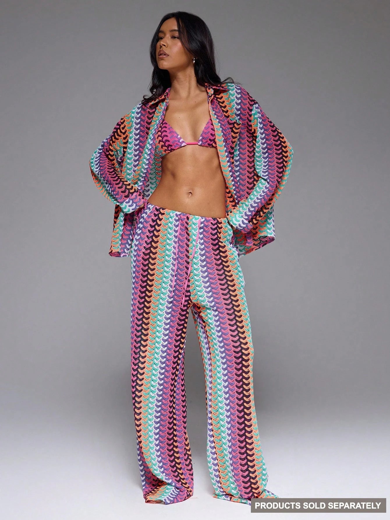 Musera Resort High Rise Tie Waist Patterned Cover Up Trousers Boho Ibiza Vacation Summer Beach Swim Swimwear Hot Skin