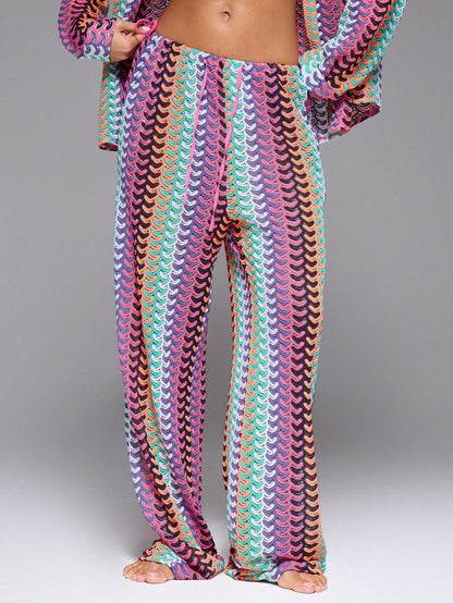 Musera Resort High Rise Tie Waist Patterned Cover Up Trousers Boho Ibiza Vacation Summer Beach Swim Swimwear Hot Skin