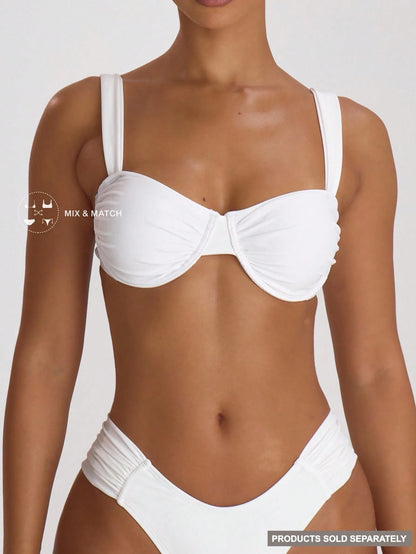 Musera Resort Underwire Thick Shoulder Ruched Cup Bikini Top Swim Vacation Holiday Summer Travel Beachwear Basics Hen Do Wedding Bridal Bachelorette Swimwear Solid Colour Resort Core
