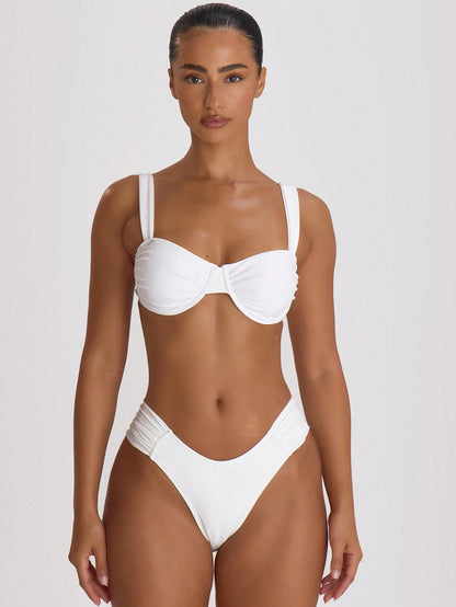 Musera Resort Underwire Thick Shoulder Ruched Cup Bikini Top Swim Vacation Holiday Summer Travel Beachwear Basics Hen Do Wedding Bridal Bachelorette Swimwear Solid Colour Resort Core