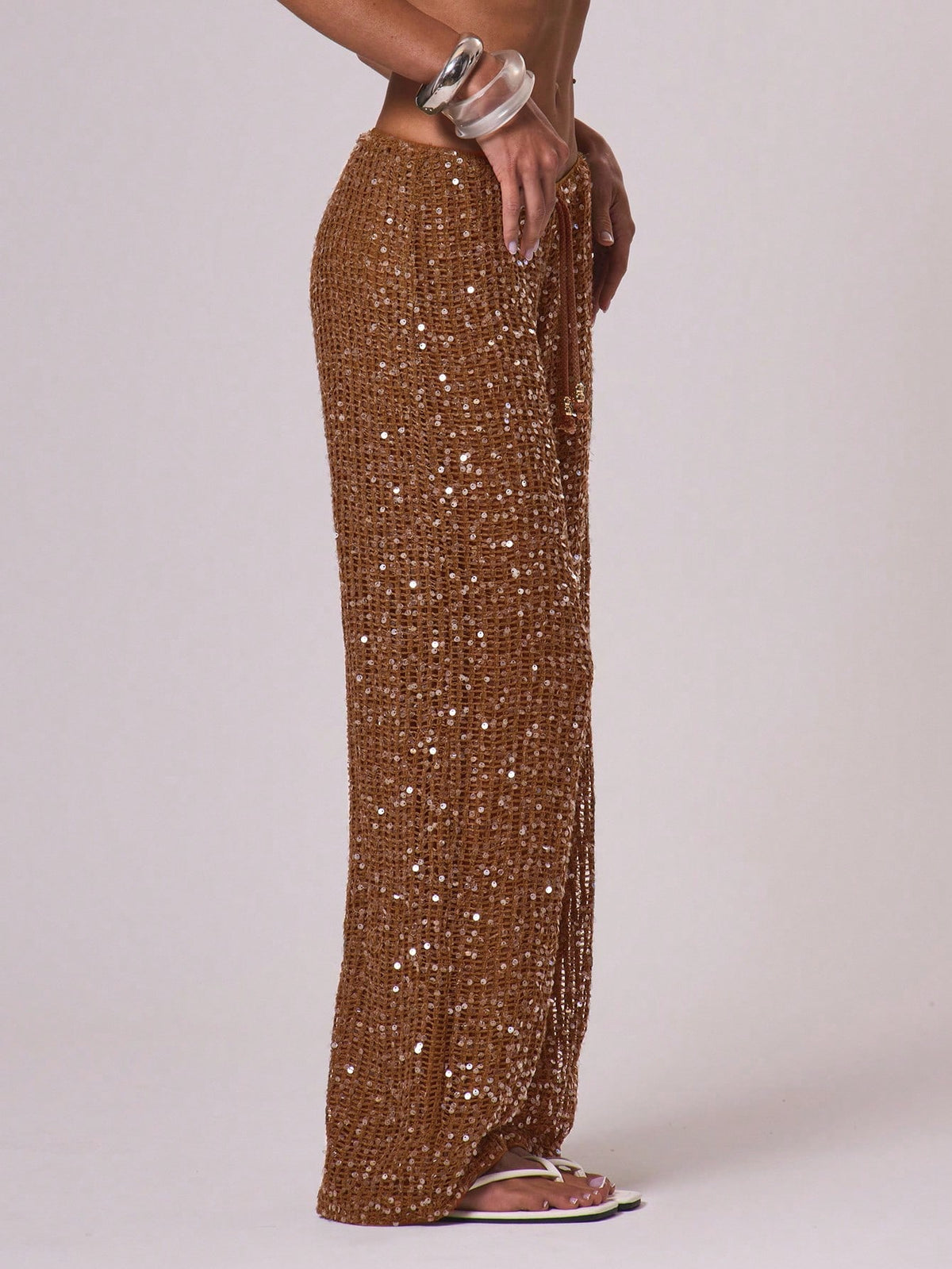 Musera Resort Women Cover Ups Ibiza Boho Vacation Holiday Beach Elegant Summer Sequin Wide Leg Crochet Trouser Spring Carvinal Beachwear Festival