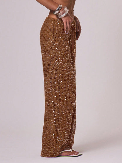 Musera Resort Women Cover Ups Ibiza Boho Vacation Holiday Beach Elegant Summer Sequin Wide Leg Crochet Trouser Spring Carvinal Beachwear Festival
