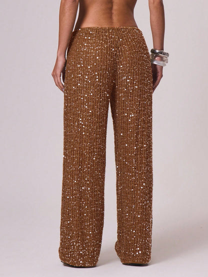 Musera Resort Women Cover Ups Ibiza Boho Vacation Holiday Beach Elegant Summer Sequin Wide Leg Crochet Trouser Spring Carvinal Beachwear Festival