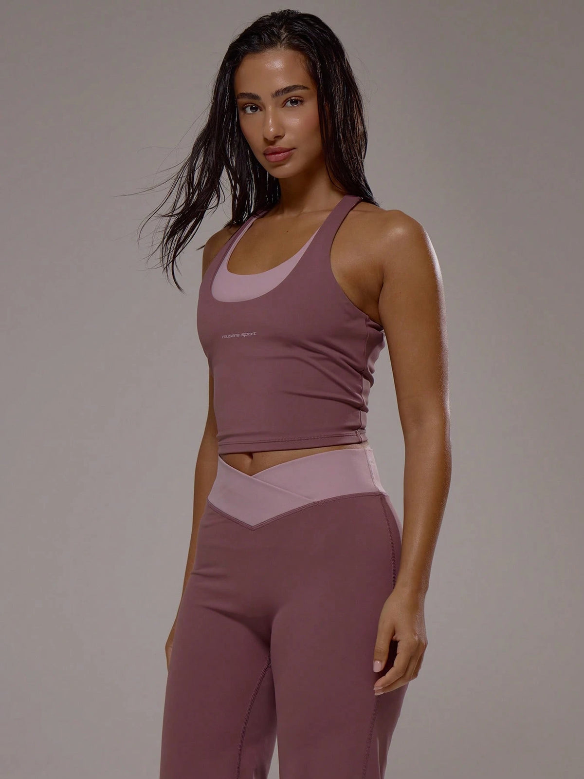Musera Sport Cross Back Layered Active Top Only Sport Active Workout Gym Pilates Casual Quartz Spring Summer