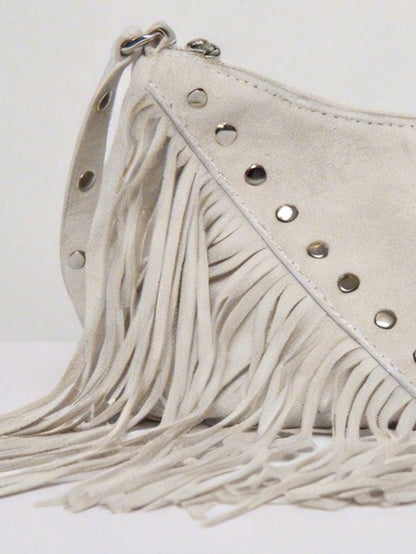 MUSERA Studded Fringed Tassle Faux Leather Handbag For Going Out Daily Spring Holiday Accessory,Rivets, Retro, Vintage, Bohemian Style, Fashionable, Personalized, Simple, Versatile, Street, For Daily