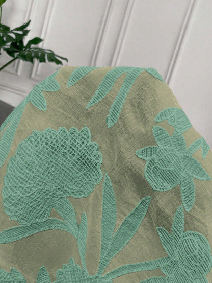 Muvela Women's Floral Jacquard Round Neck Cap Sleeve Single-Breasted Casual Shirt Summer Green Christmas Elegant